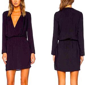 Splendid Black Rayon Voile Drape Dress Long Sleeve V-Neck Size Large